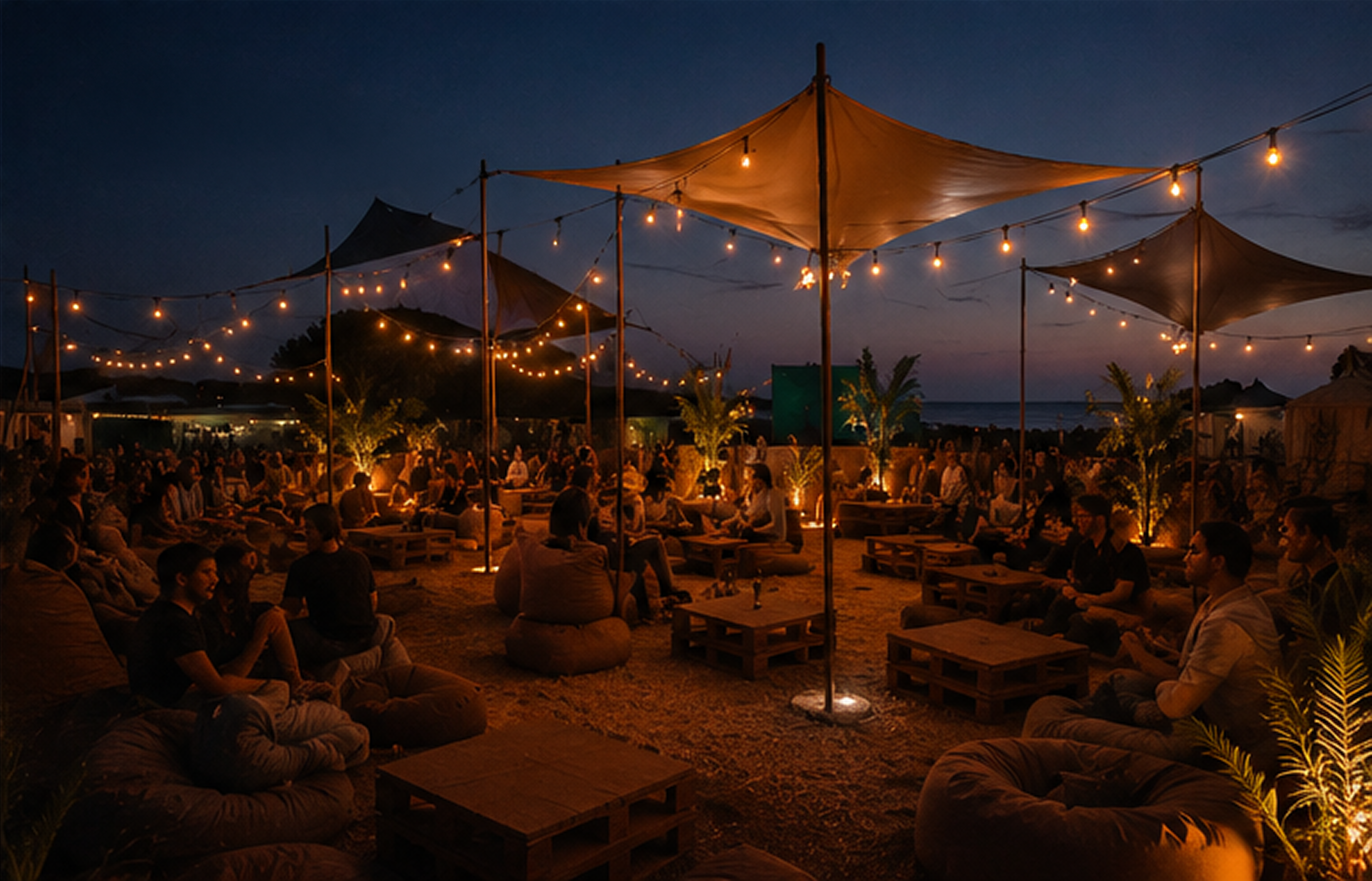 Zona chill con livings y luces cálidas